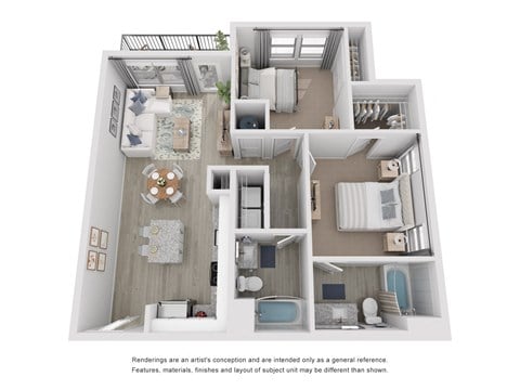 Floor plan for 2 beds, 2 baths, 972 sqft